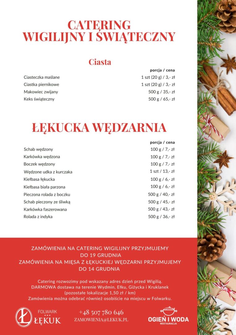 Menu wigilijne ulotka